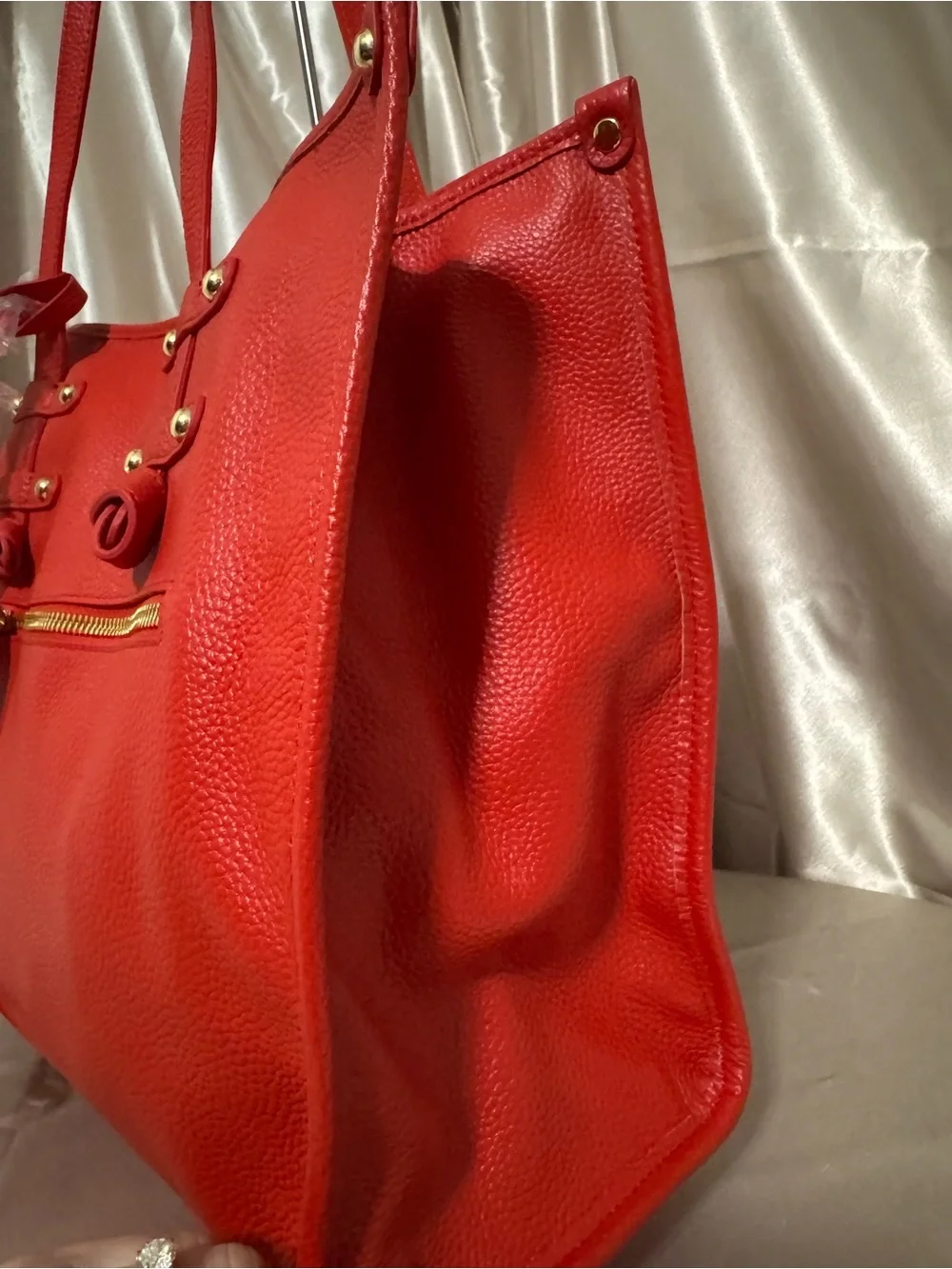 Laggo Siena  Red Pebbled Tote with Tassel Accent